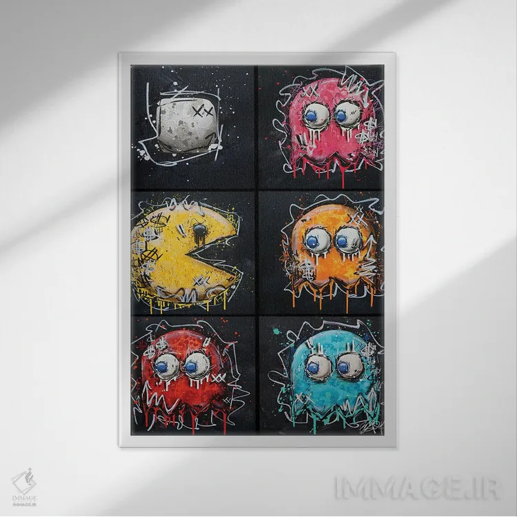 تابلو تعقیب پک (اشاره به پکمن) اثر برایان گارسیا - نمای قابدار سفید