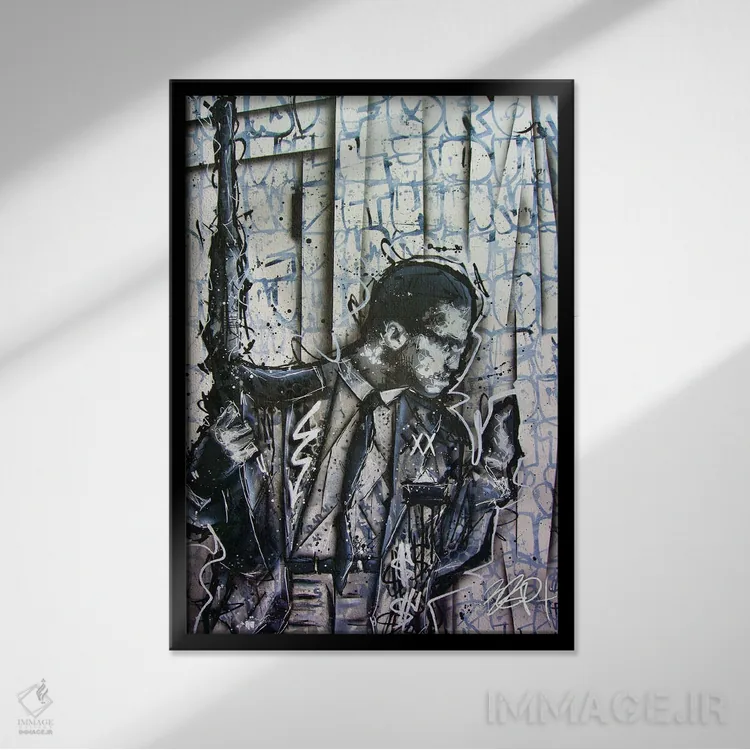 تابلو مالکوم ایکس (فعال حقوق مدنی) اثر برایان گارسیا - نمای قابدار مشکی