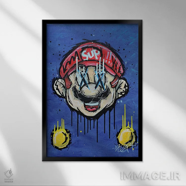 تابلو سوپر ماریو (بازی و شخصیت) اثر برایان گارسیا - نمای قابدار مشکی