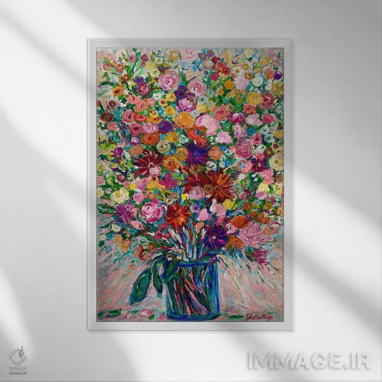 تابلو باغ گل اثر جولیا بورگ - نمای قابدار سفید