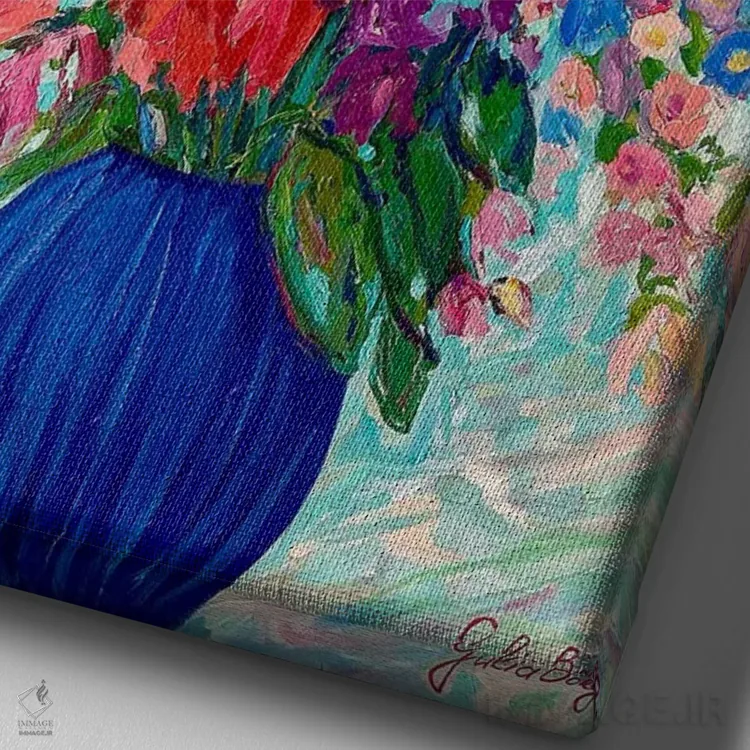 تابلو دستهگل تابستانی اثر جولیا بورگ - نمای نزدیک بافت بوم