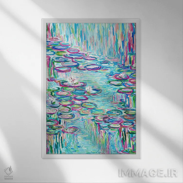 تابلو باران بر دریاچه اثر جولیا بورگ - نمای قابدار سفید