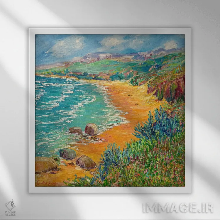 تابلو ساحل مخفی اثر جولیا بورگ - نمای قابدار سفید