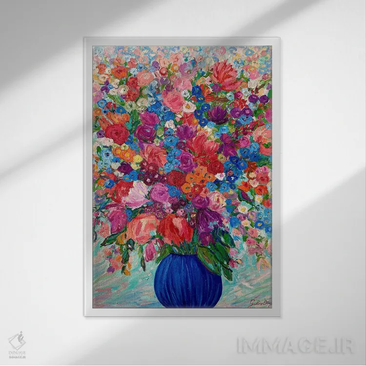 تابلو دستهگل تابستانی اثر جولیا بورگ - نمای قابدار سفید