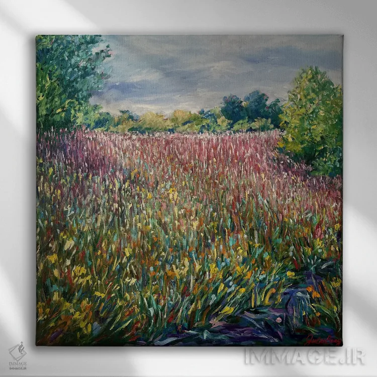 تابلو شکوفههای وحشی اثر جولیا بورگ - نمای روبهرو روی دیوار