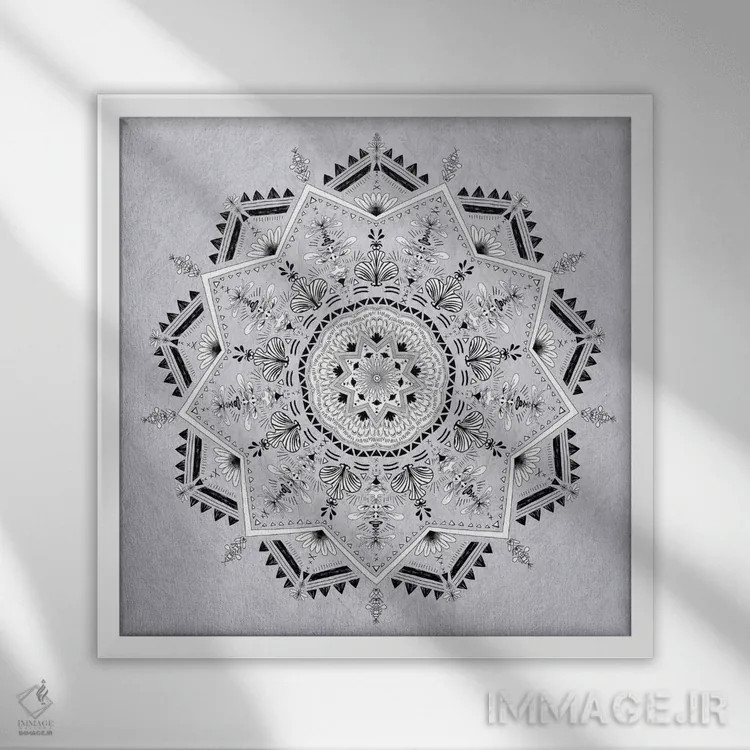 تابلو ماندالای ستارهای اثر بیانکا گرین - نمای قابدار سفید