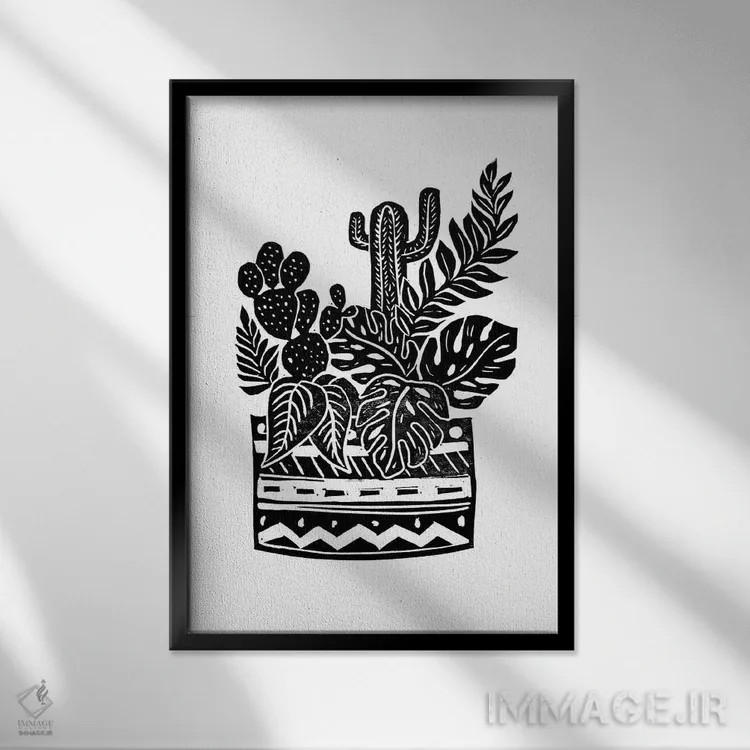 تابلو گلدان گیاهی اثر بیانکا گرین - نمای قابدار مشکی