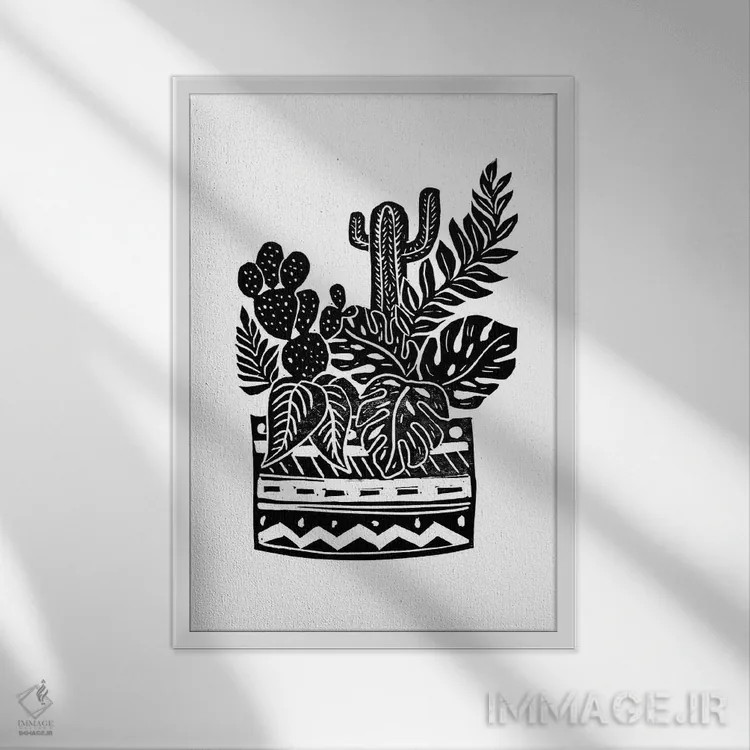 تابلو گلدان گیاهی اثر بیانکا گرین - نمای قابدار سفید