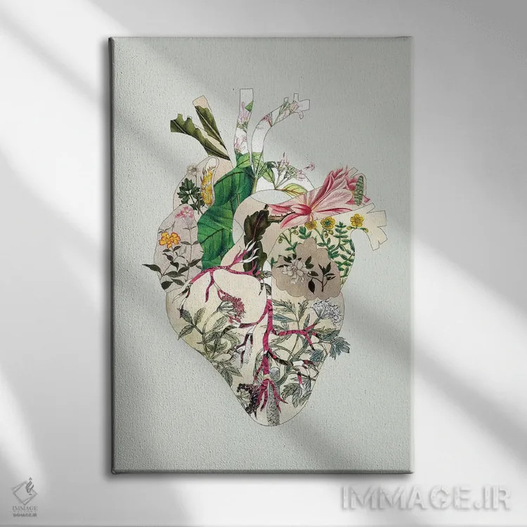 تابلو قلب گیاهی سبز قدیمی اثر بیانکا گرین - نمای روبهرو روی دیوار