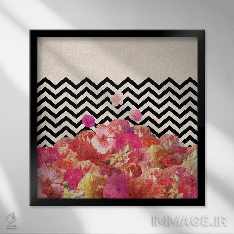 تابلو طرح گل شورون II اثر بیانکا گرین - نمای قابدار مشکی