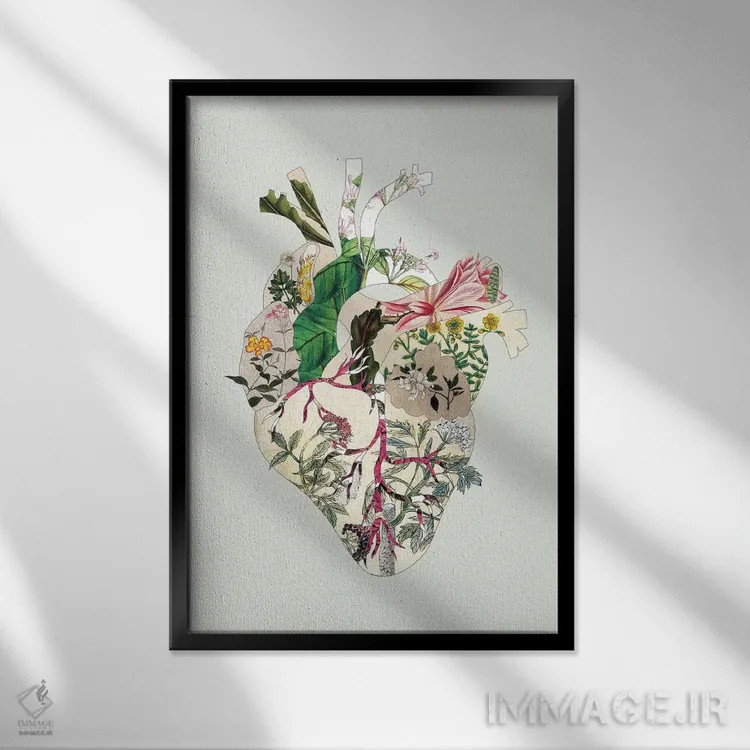 تابلو قلب گیاهی سبز قدیمی اثر بیانکا گرین - نمای قابدار مشکی