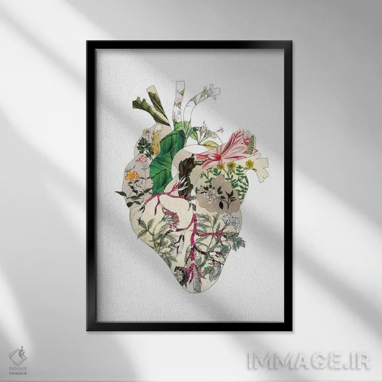 تابلو قلب گیاهی قدیمی اثر بیانکا گرین - نمای قابدار مشکی