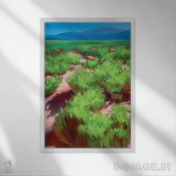 تابلو ساوانا (دشت گرمسیری آفریقا) اثر آنا بوگوشفسکایا - نمای قابدار سفید