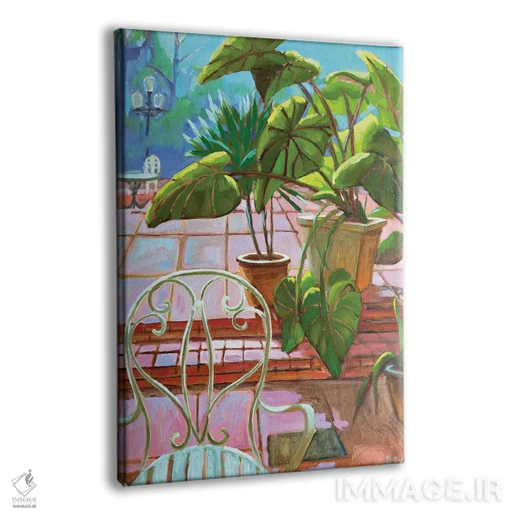 تابلو Pink Floor,برگهای نخل، کف صورتی اثر آنا بوگوشفسکایا - نمای پرسپکتیو محصول