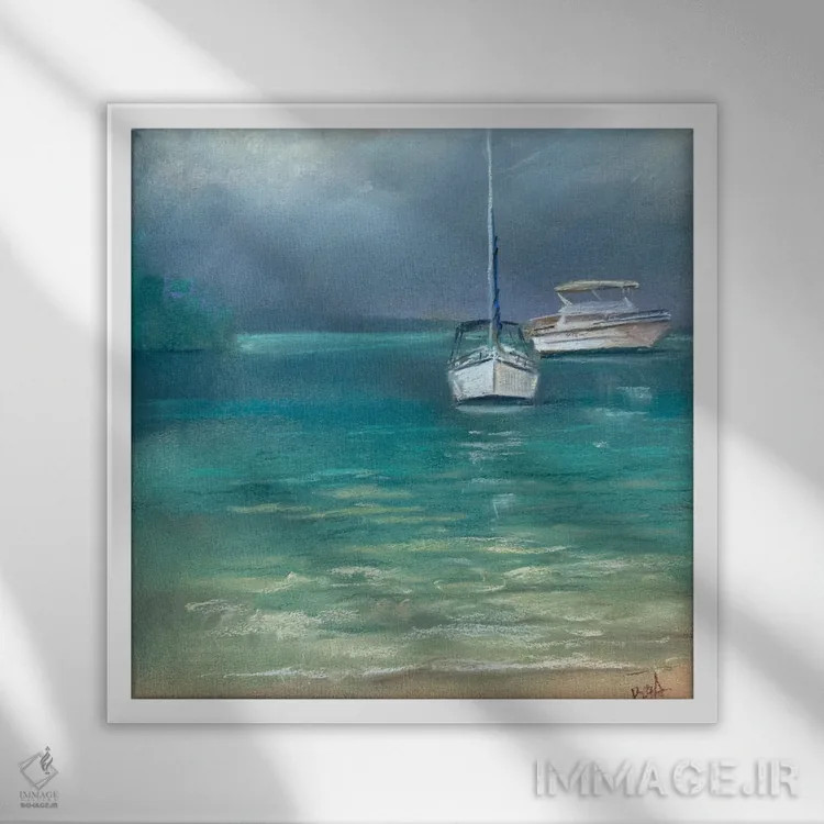 تابلو دو قایق اثر آنا بوگوشفسکایا - نمای قابدار سفید