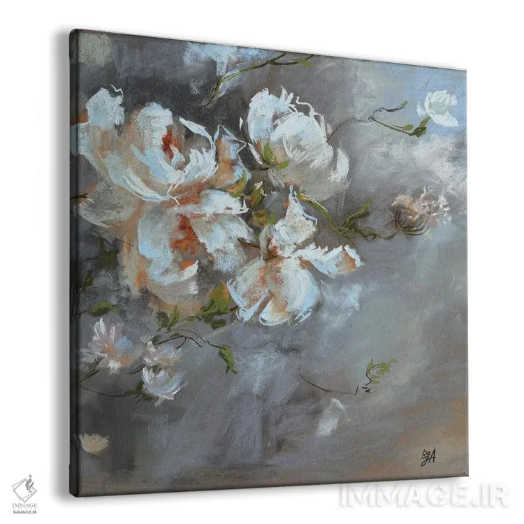تابلو گلهای صدتومانی سفید و آسمان رعدآلود اثر آنا بوگوشفسکایا - نمای پرسپکتیو محصول