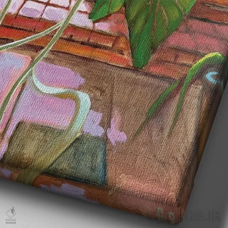 تابلو Pink Floor,برگهای نخل، کف صورتی اثر آنا بوگوشفسکایا - نمای نزدیک بافت بوم