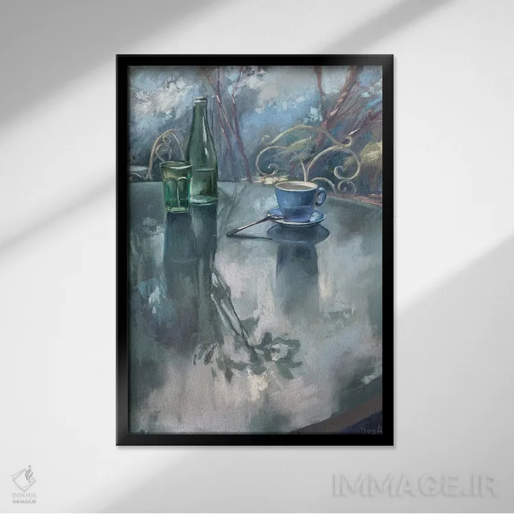 تابلو فنجان آبی اثر آنا بوگوشفسکایا - نمای قابدار مشکی