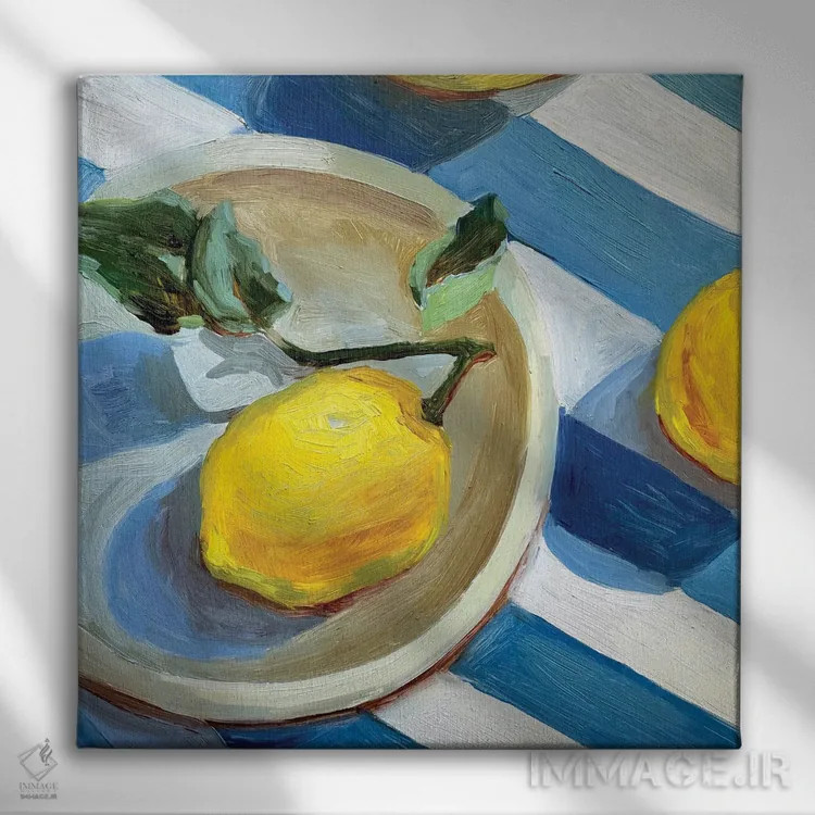 تابلو لیموها با نوارهای رنگی اثر آنا بوگوشفسکایا - نمای روبهرو روی دیوار