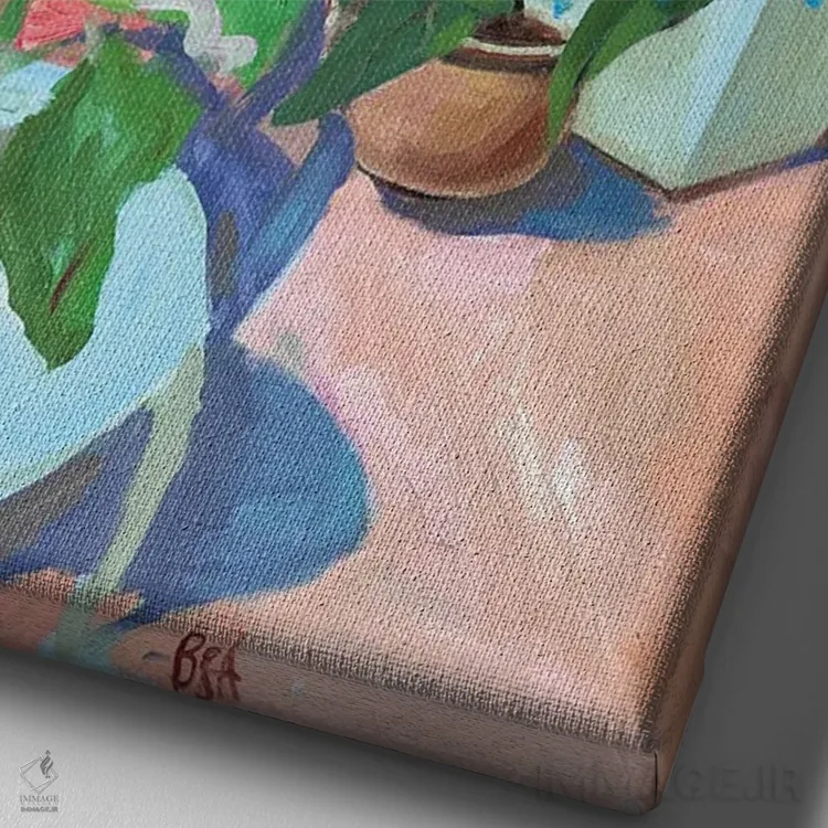 تابلو برگهای آبی اثر آنا بوگوشفسکایا - نمای نزدیک بافت بوم