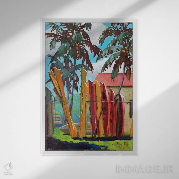 تابلو کایاکهای رنگارنگ اثر آنا بوگوشفسکایا - نمای قابدار سفید