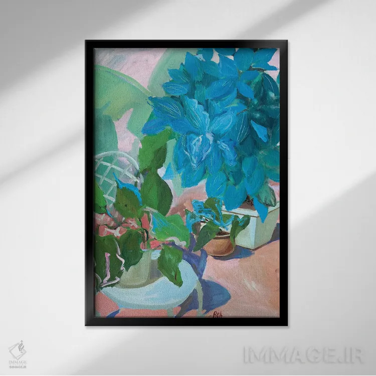 تابلو برگهای آبی اثر آنا بوگوشفسکایا - نمای قابدار مشکی