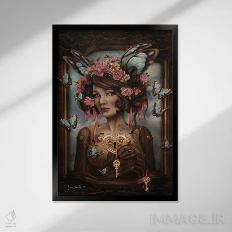 تابلو عروسک استیمپانک انتخاب قلب اثر بریگید اشوود - نمای قابدار مشکی