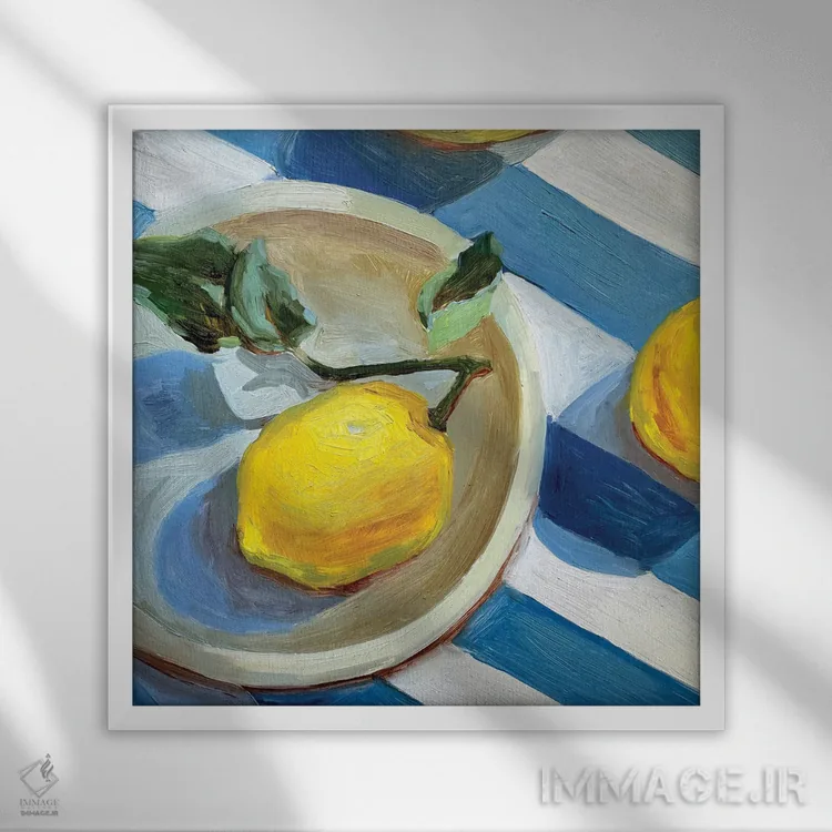 تابلو لیموها با نوارهای رنگی اثر آنا بوگوشفسکایا - نمای قابدار سفید