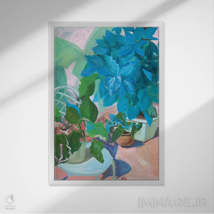 تابلو برگهای آبی اثر آنا بوگوشفسکایا - نمای قابدار سفید