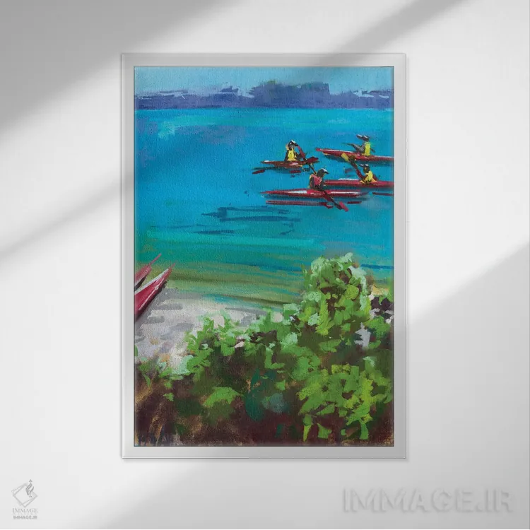 تابلو کایاکهای قرمز اثر آنا بوگوشفسکایا - نمای قابدار سفید