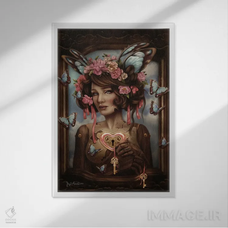 تابلو عروسک استیمپانک انتخاب قلب اثر بریگید اشوود - نمای قابدار سفید