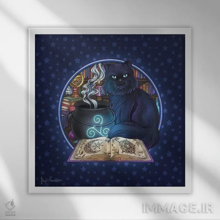تابلو جادوی گربه سیاه اثر بریگید اشوود - نمای قابدار سفید