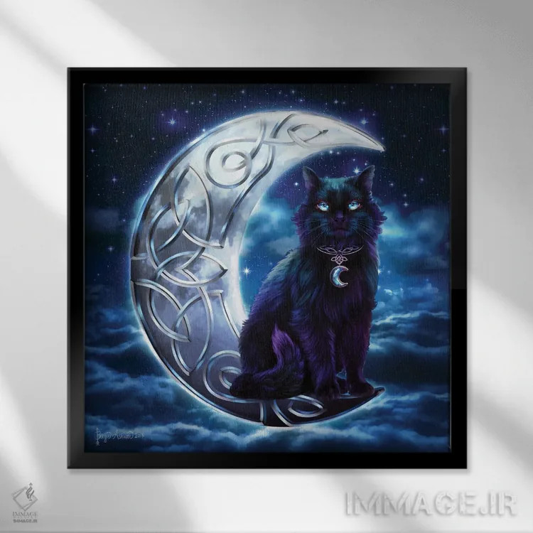 تابلو گربه سیاه سلتیک اثر بریگید اشوود - نمای قابدار مشکی