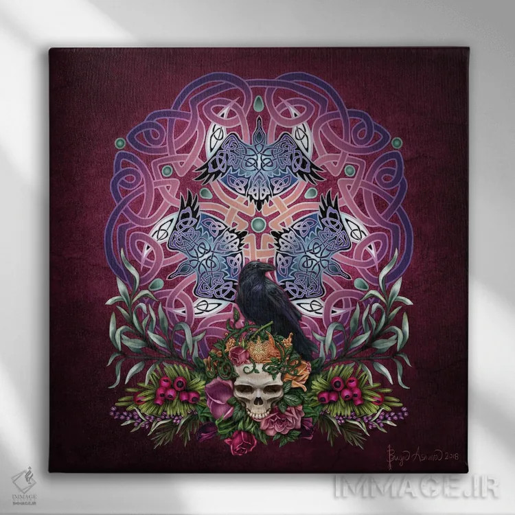 تابلو کلاغهای مورریگان (افسانه سلتیک) اثر بریگید اشوود - نمای روبهرو روی دیوار