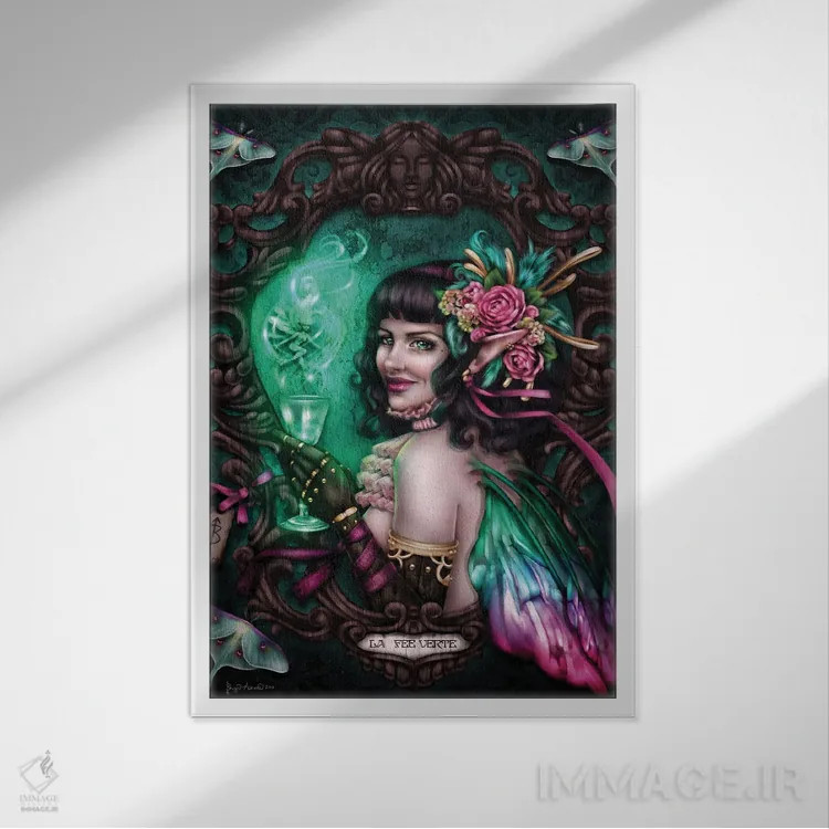 تابلو پری سبز اَبسینت (نوشیدنی) اثر بریگید اشوود - نمای قابدار سفید