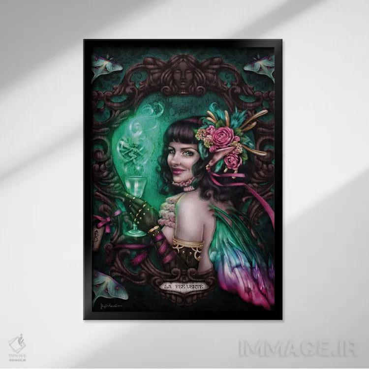 تابلو پری سبز اَبسینت (نوشیدنی) اثر بریگید اشوود - نمای قابدار مشکی