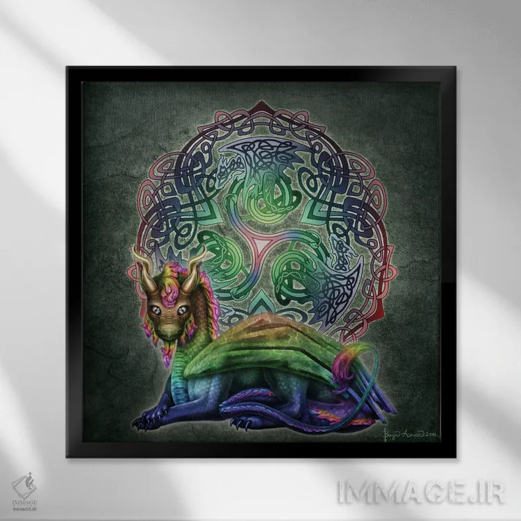 تابلو اژدهای سلتیک اثر بریگید اشوود - نمای قابدار مشکی