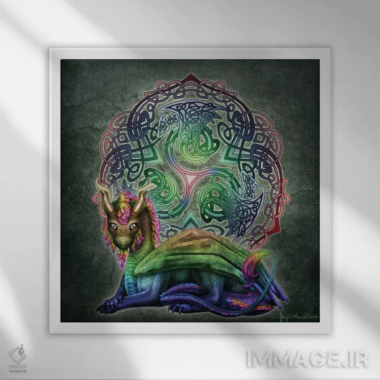 تابلو اژدهای سلتیک اثر بریگید اشوود - نمای قابدار سفید