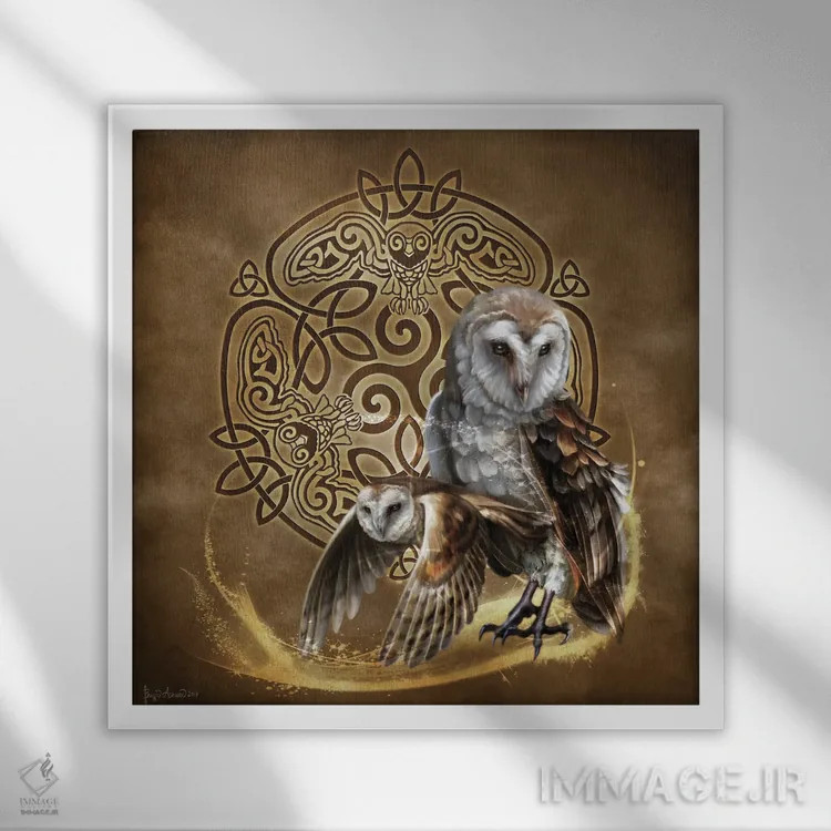 تابلو جغد سلتیک اثر بریگید اشوود - نمای قابدار سفید