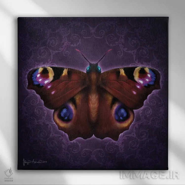 تابلو پروانه گلبوتهای (دمَسک) اثر بریگید اشوود - نمای روبهرو روی دیوار