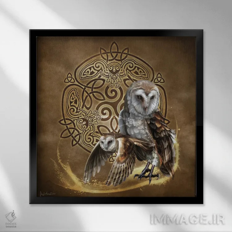 تابلو جغد سلتیک اثر بریگید اشوود - نمای قابدار مشکی