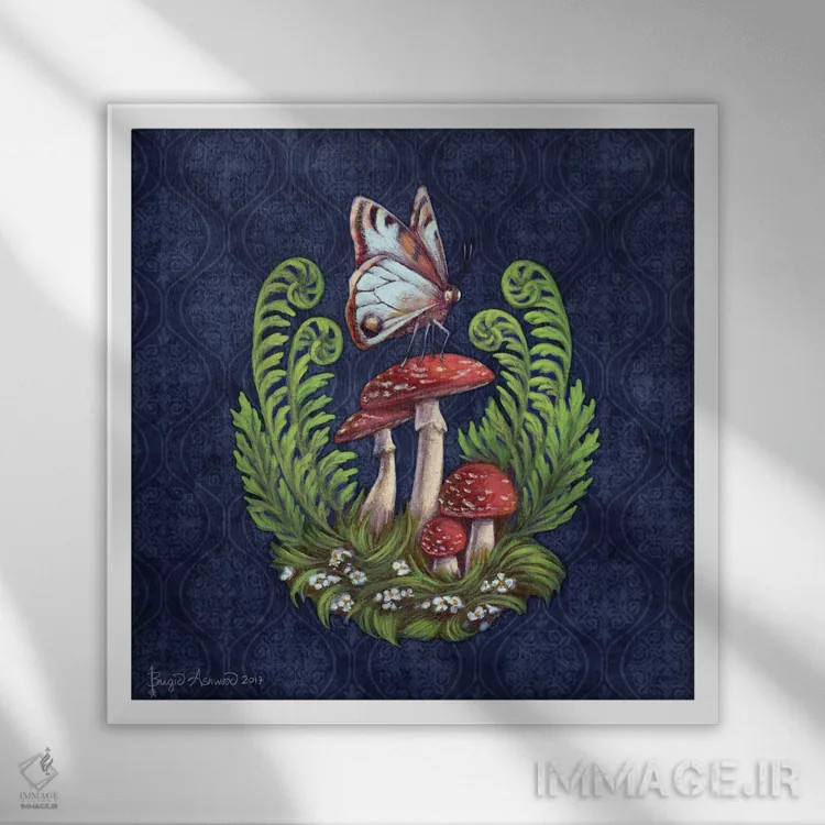 تابلو قارچهای شبانگاهی اثر بریگید اشوود - نمای قابدار سفید