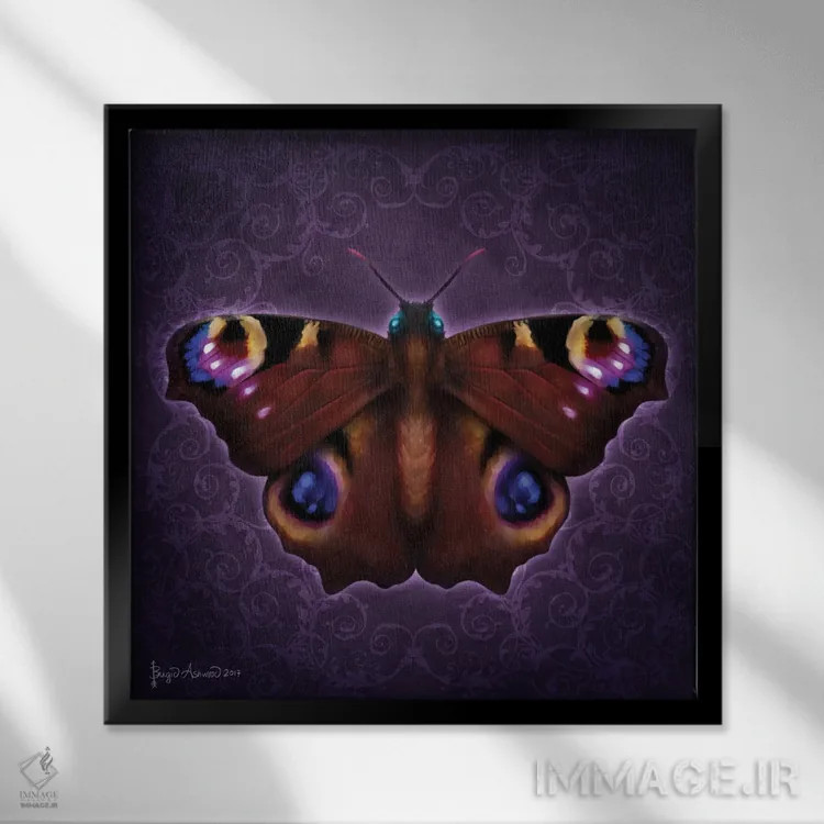 تابلو پروانه گلبوتهای (دمَسک) اثر بریگید اشوود - نمای قابدار مشکی