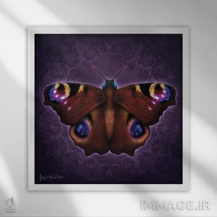 تابلو پروانه گلبوتهای (دمَسک) اثر بریگید اشوود - نمای قابدار سفید