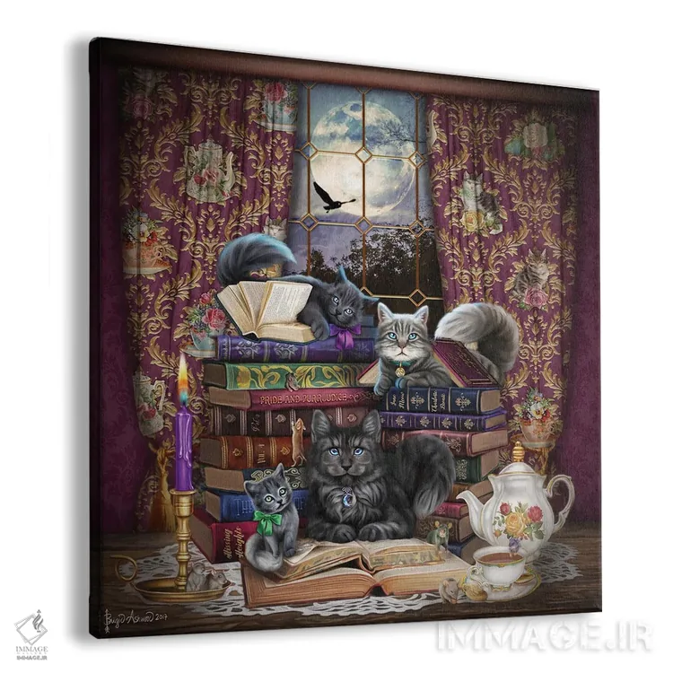 تابلو گربهها و کتابها در زمان قصه اثر بریگید اشوود - نمای پرسپکتیو محصول