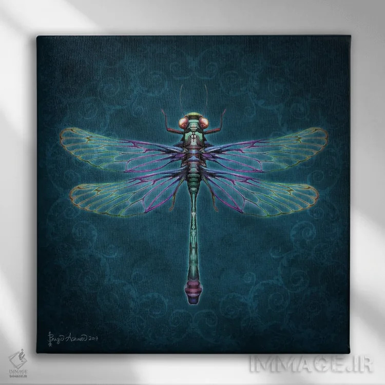 تابلو سنجاقک گلبوتهای (دمسک) اثر بریگید اشوود - نمای روبهرو روی دیوار