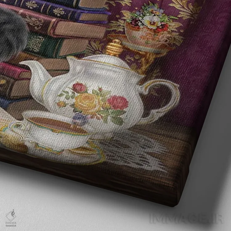 تابلو گربهها و کتابها در زمان قصه اثر بریگید اشوود - نمای نزدیک بافت بوم