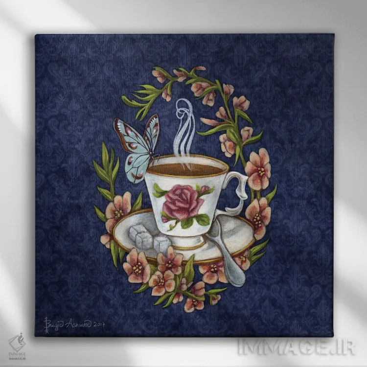 تابلو چای و مصاحبت اثر بریگید اشوود - نمای روبهرو روی دیوار