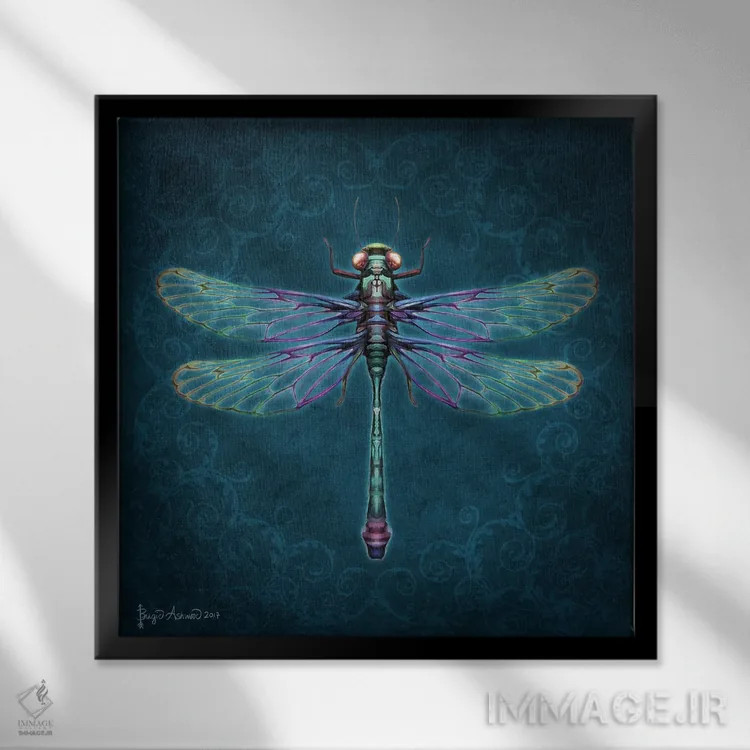 تابلو سنجاقک گلبوتهای (دمسک) اثر بریگید اشوود - نمای قابدار مشکی