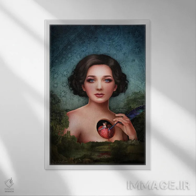 تابلو قلم پر کلاغی اثر بریگید اشوود - نمای قابدار سفید